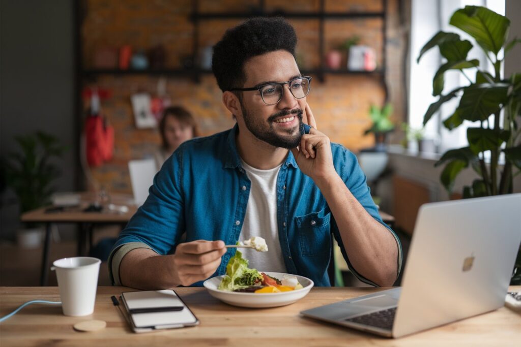 A programmer having lunch