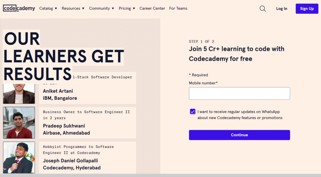 Codecademy online learning platform